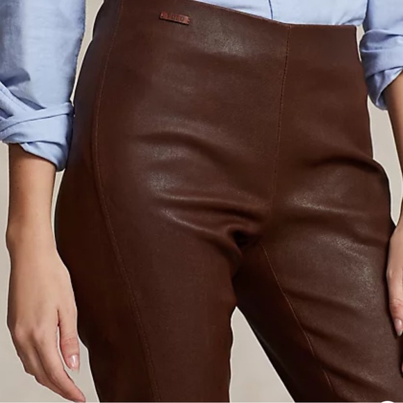 Ralph Lauren Brown Leather Leggings - Picture 3 of 6